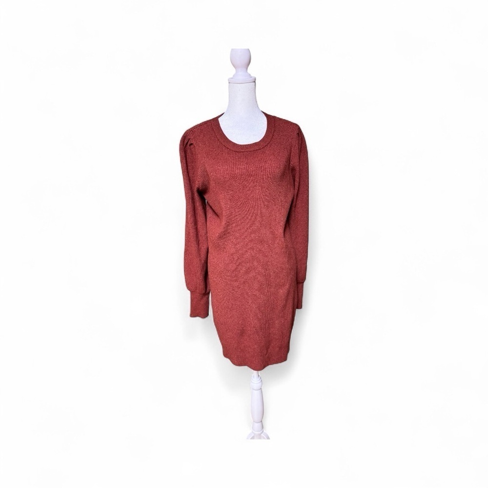 BB Dakota by Steve Madden Sweater Dress XL Rust Orange Puff Sleeve Ribbed Kni